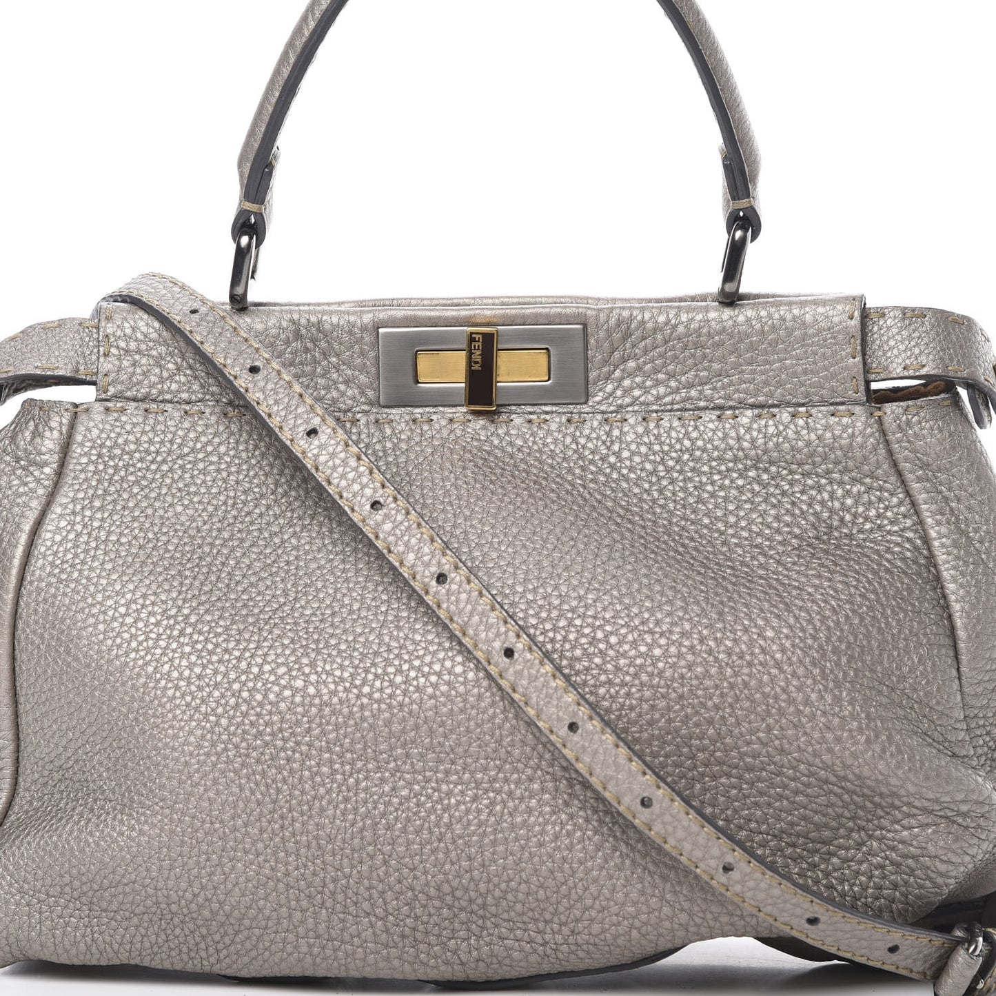 Metallic Calfskin Romano Selleria Medium Peekaboo Iconic Satchel Silver