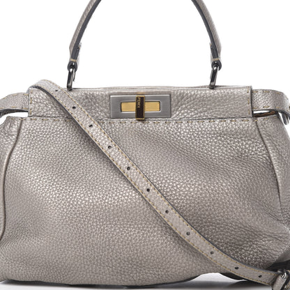 Fendi Metallic Calfskin Romano Selleria Medium Peekaboo Iconic Satchel Silver 12 of 17