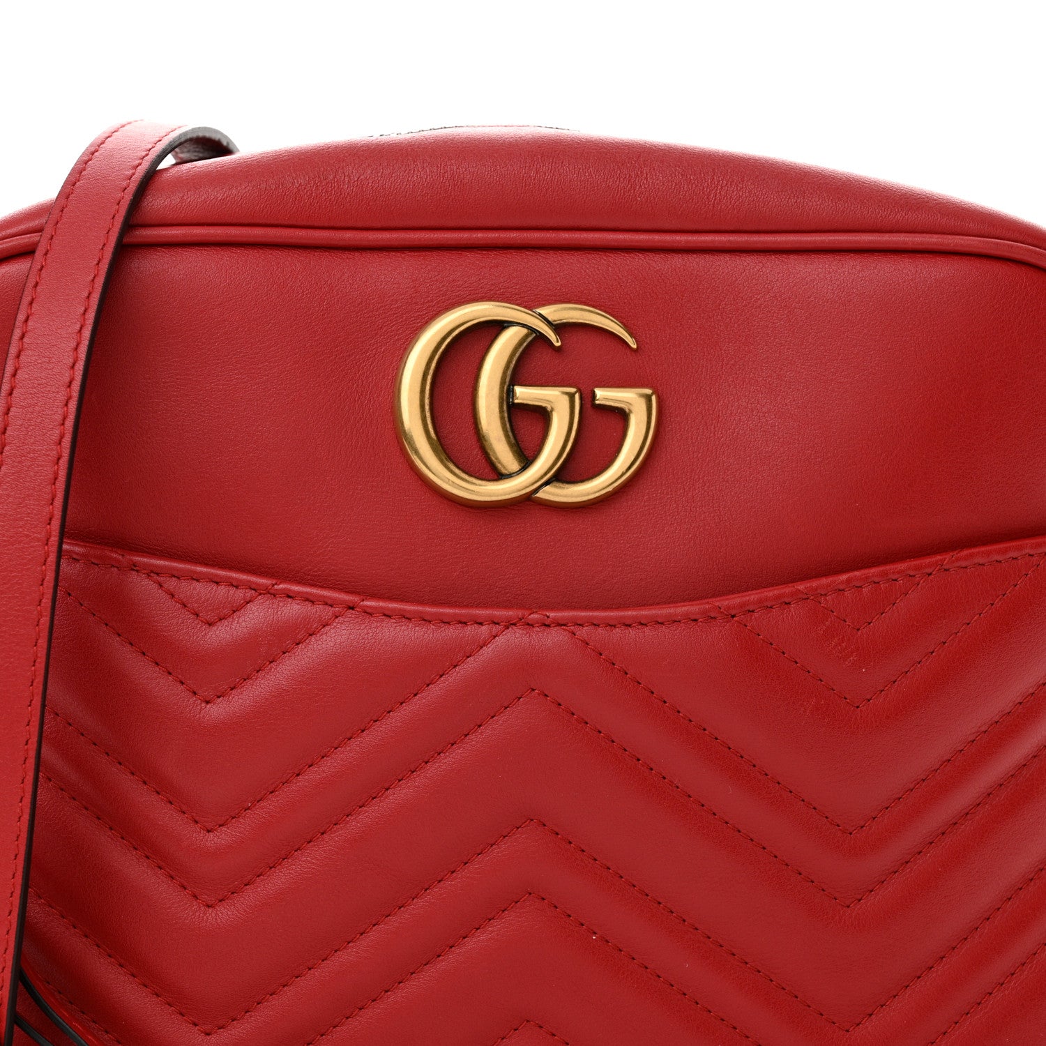 Gucci Calfskin Matelasse Medium GG Marmont Chain Shoulder Bag Hibiscus Red 8 of 13