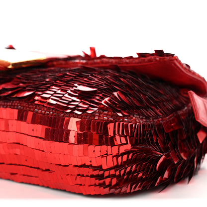 Fendi Sequin Paillettes Enamel Baguette  Red 9 of 10