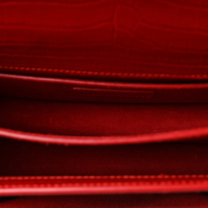 Saint Laurent Calfskin Crocodile Embossed Medium Monogram Sunset Rouge Eros 5 of 8
