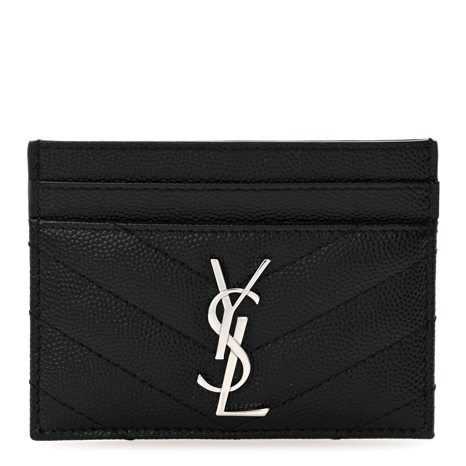 Saint Laurent Grain De Poudre Matelasse Chevron Monogram Credit Card Case Black 1 of 9