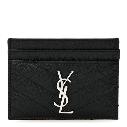 Saint Laurent Grain De Poudre Matelasse Chevron Monogram Credit Card Case Black 1 of 9