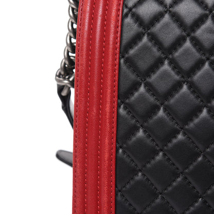 Chanel Lambskin Quilted Large Boy Flap Black Red 13 of 17