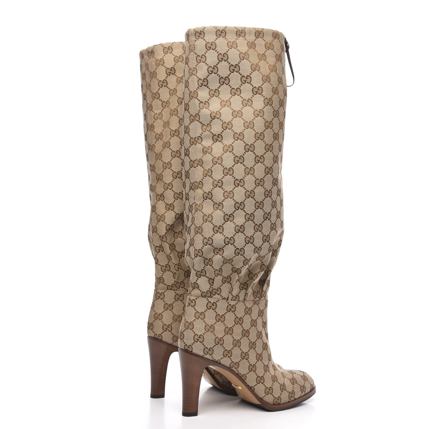 Monogram Malaga Kid Lisa Mid Heel Boots 40 Beige Ebony