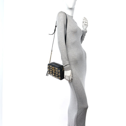 Gucci Calfskin Matelasse Animal Studs Small GG Marmont Chain Shoulder Bag Black 2 of 10