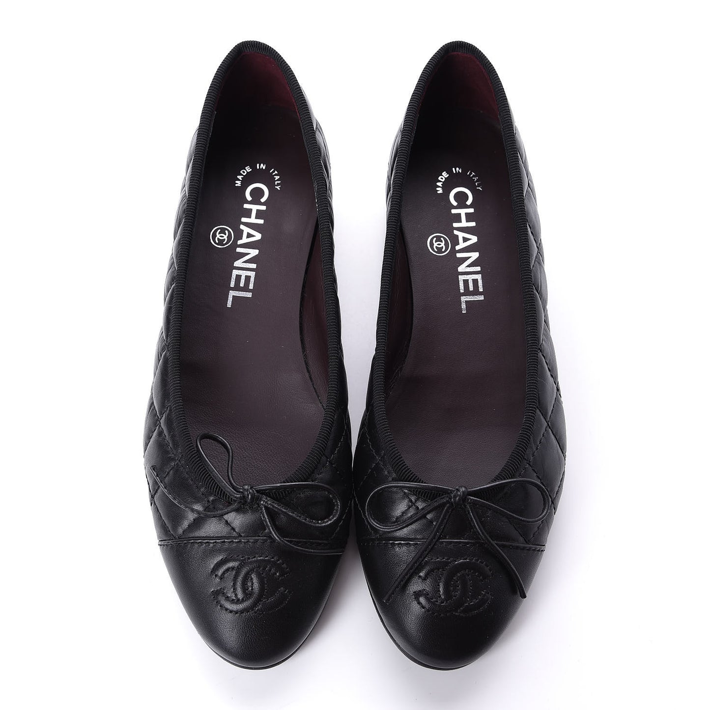 Aged Calfskin Quilted Cap Toe Ballerina Flats 35.5 Black