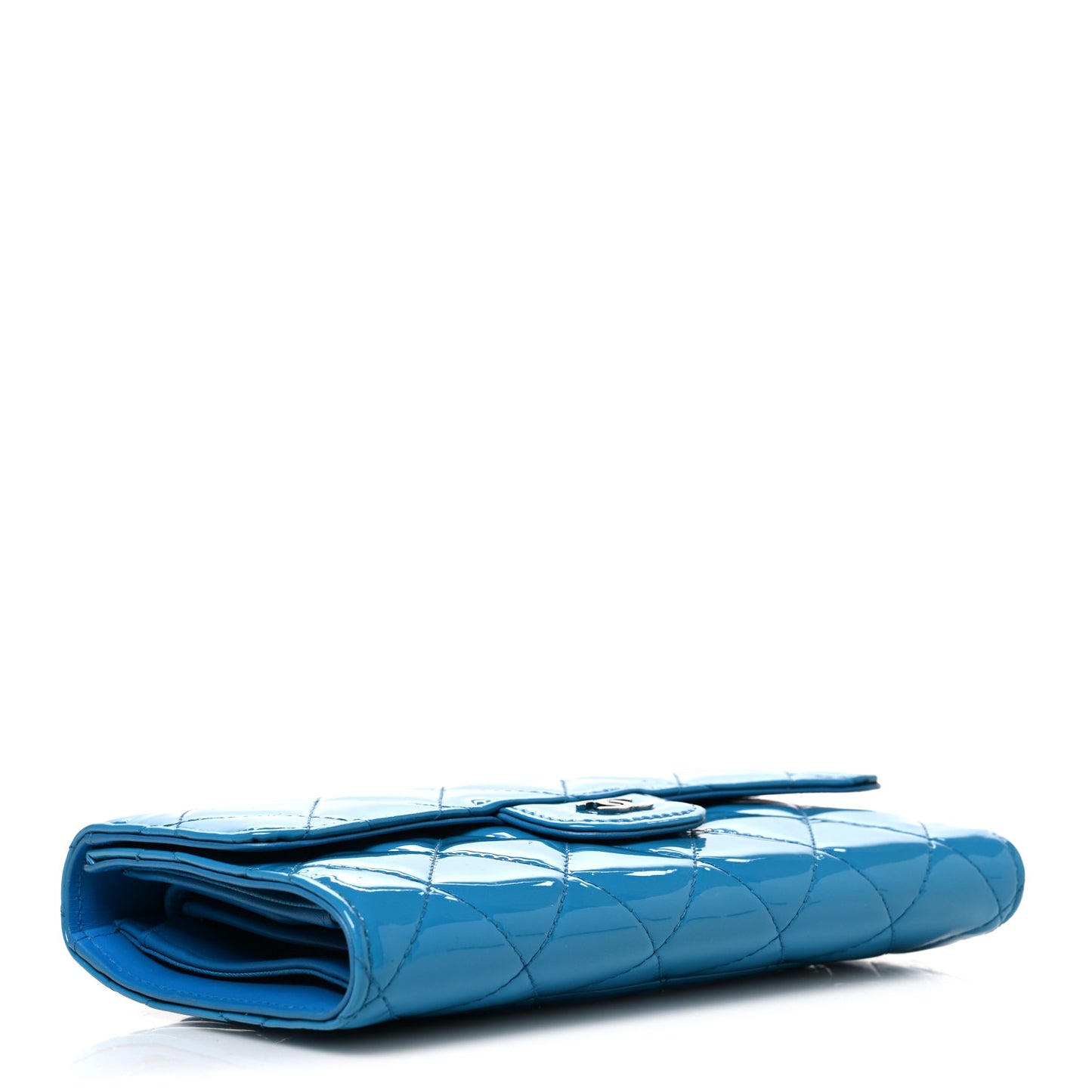 Patent Calfskin Quilted Large Flap Wallet Blue
