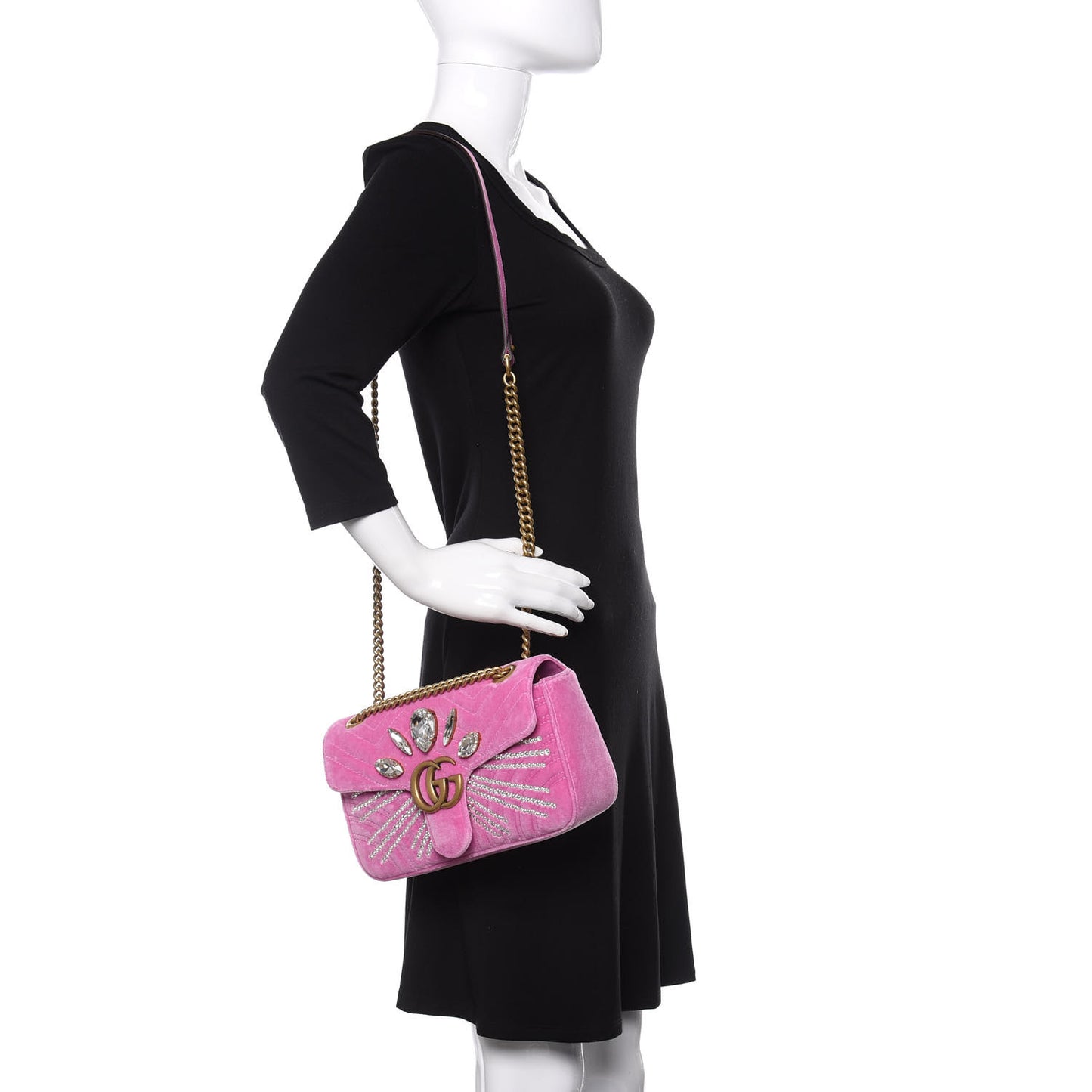 Velvet Matelasse Marquise Crystals Embroidered Small GG Marmont Shoulder Bag Malva