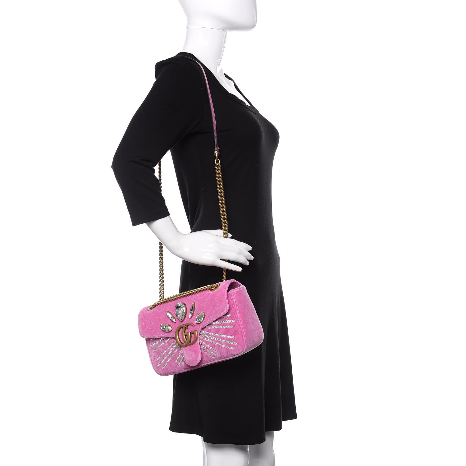 Gucci Velvet Matelasse Marquise Crystals Embroidered Small GG Marmont Shoulder Bag Malva 2 of 9