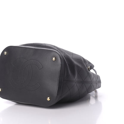 Chanel Calfskin Stitched Chain Top Handle Bucket Bag Black 8 of 11