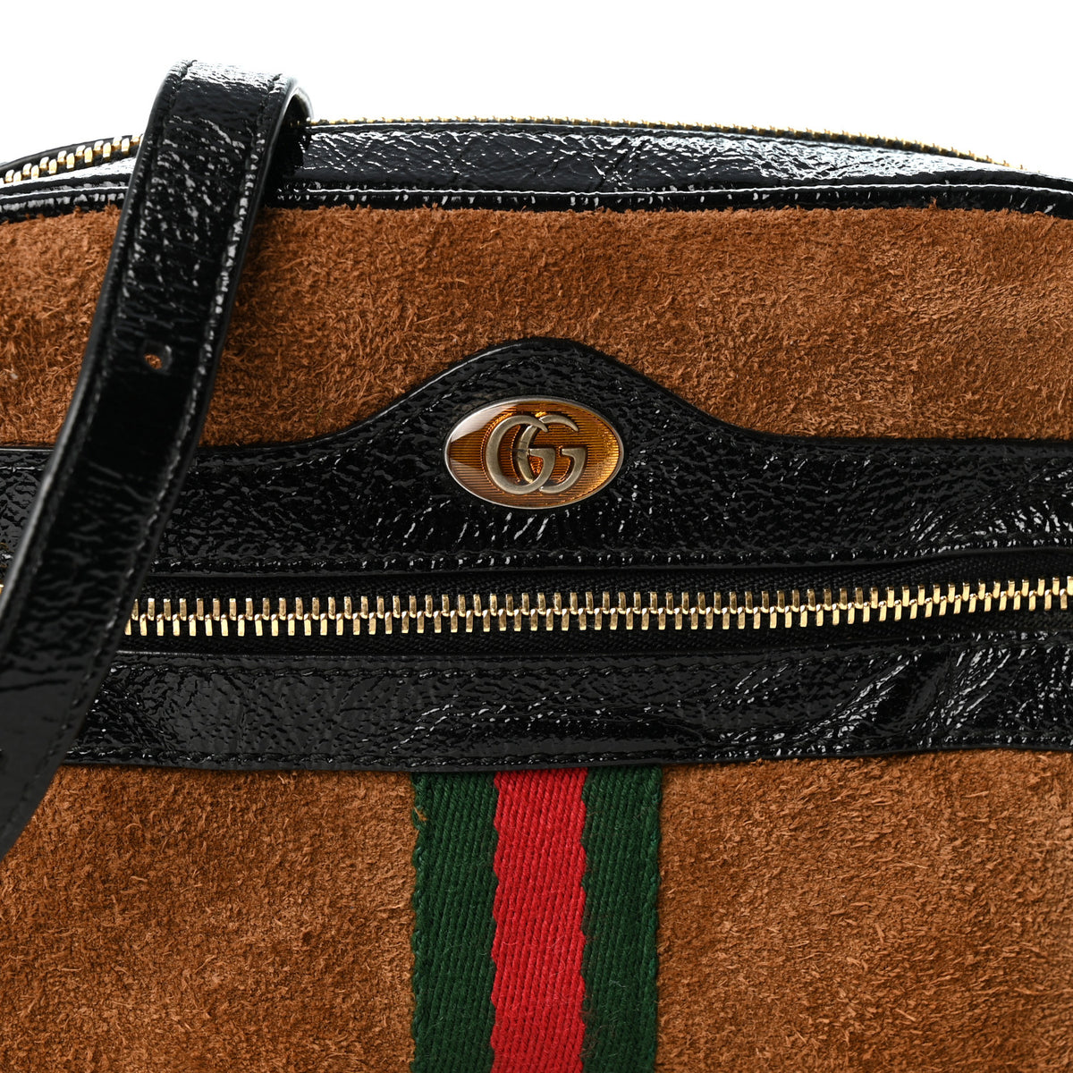 Gucci Suede Patent Web Mini Ophidia Shoulder Bag Nocciola Black 8 of 10