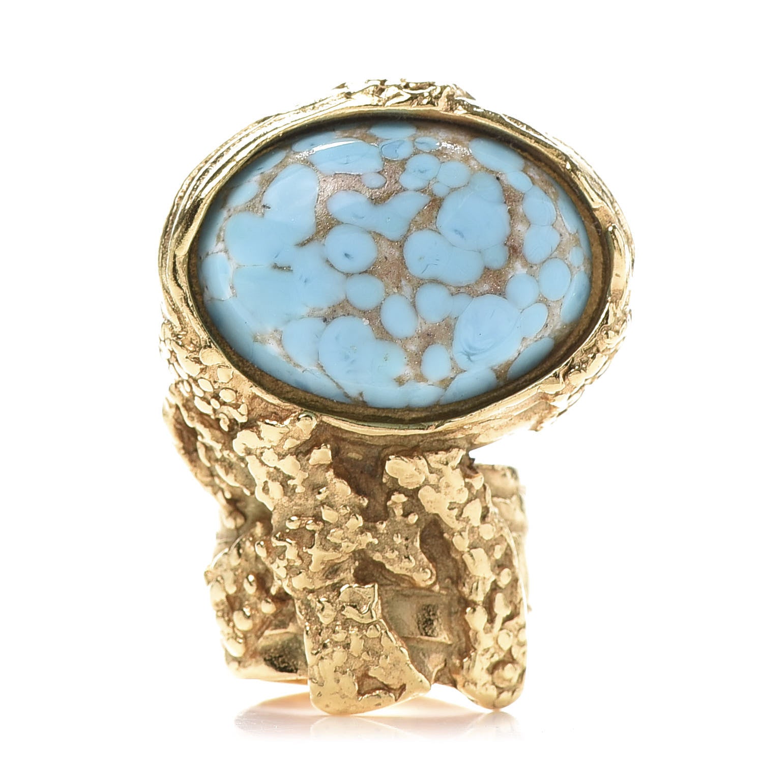 Saint Laurent Glass Cabochon Arty Ovale Ring 5 Gold Turquoise 1 of 7