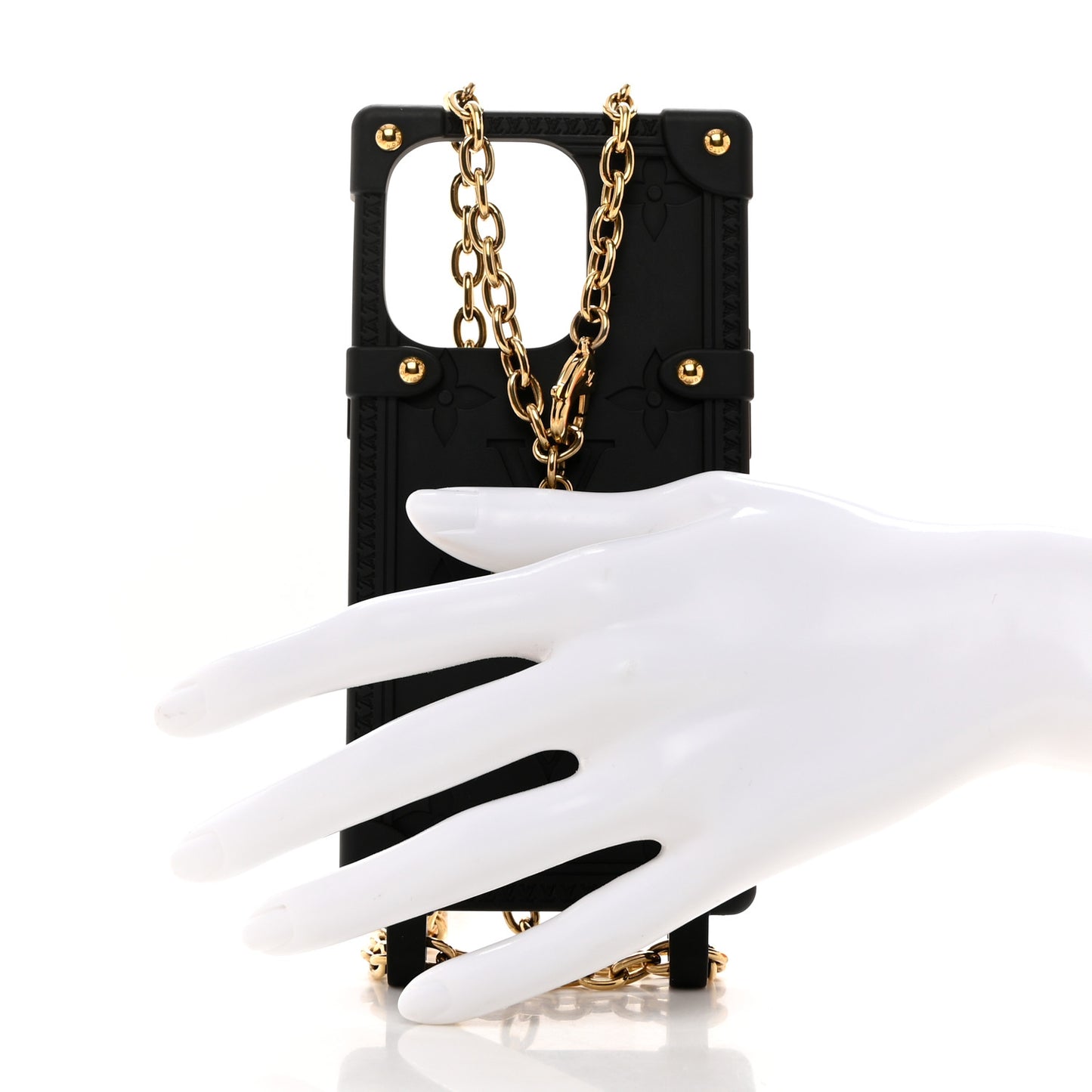 Rubber Monogram Trunk With Chain iPhone 14 Pro Case Black