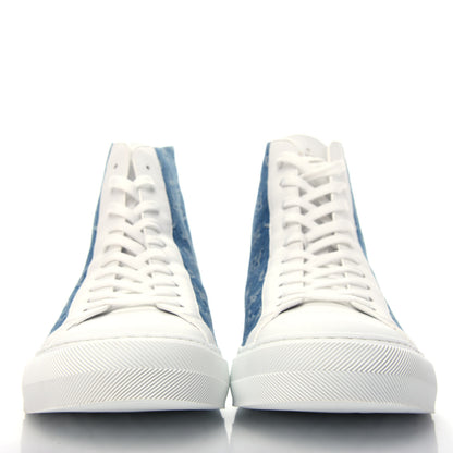 Louis Vuitton Calfskin Denim Monogram Mens Tattoo Sneaker Boots 11 Blue White 2 of 12