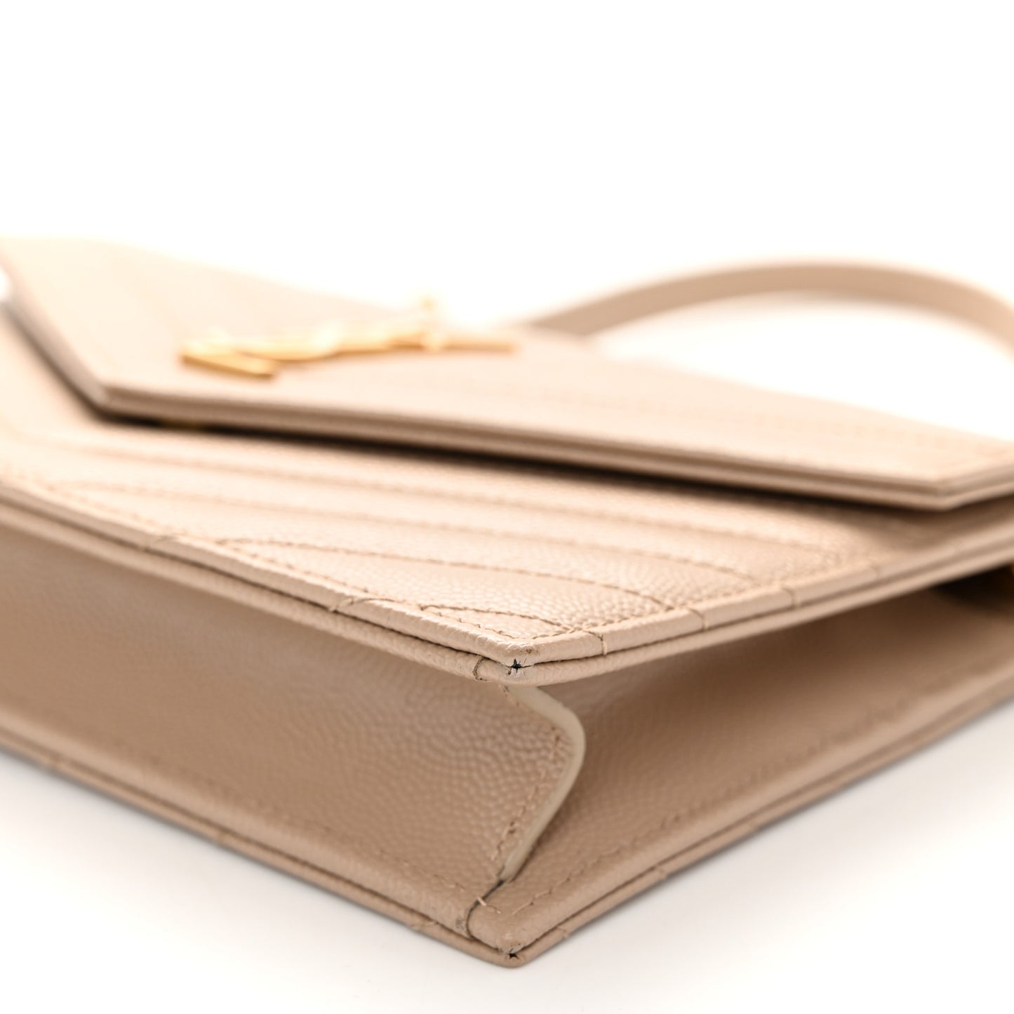 Grain De Poudre Matelasse Chevron Monogram Envelope Chain Wallet Dark Beige