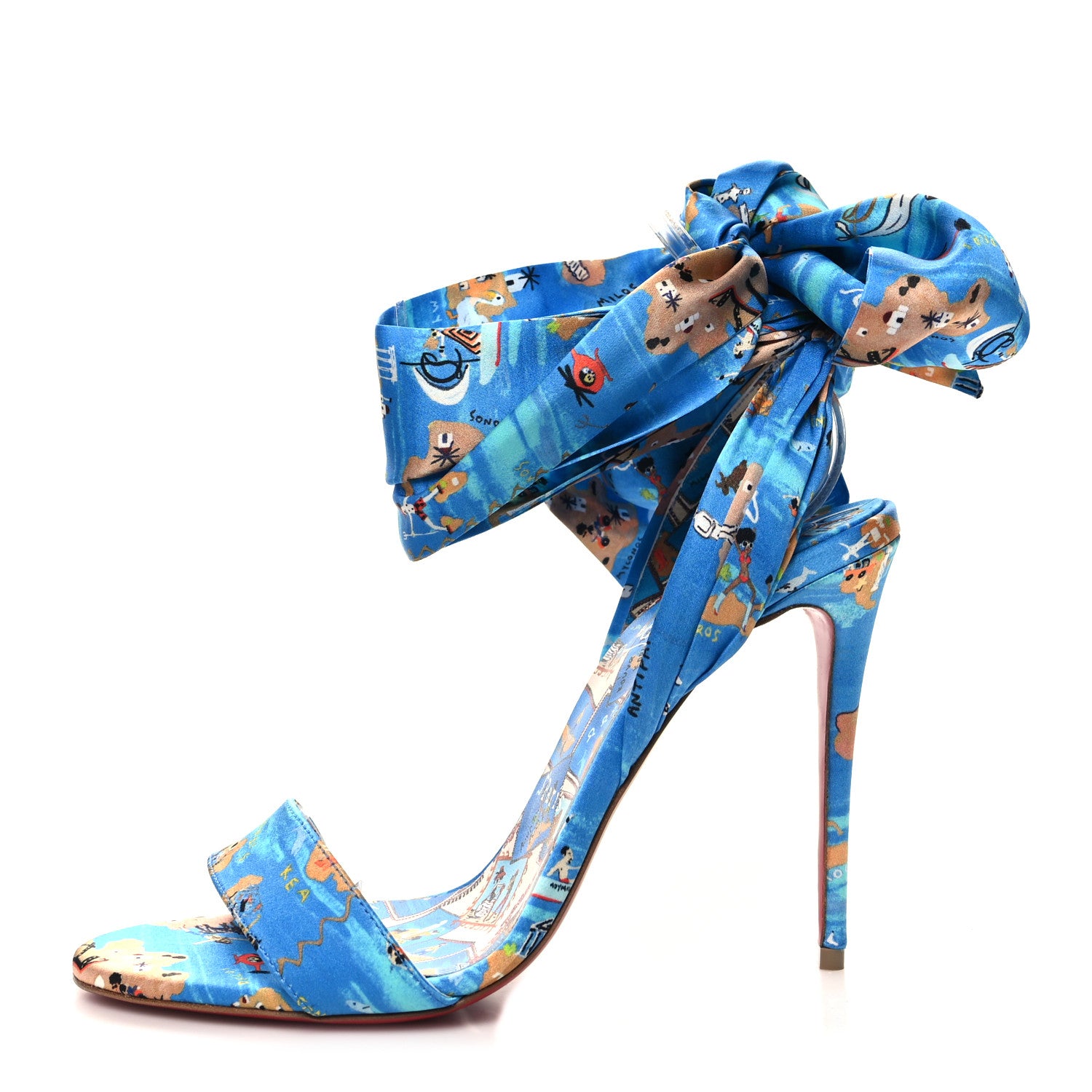 Christian Louboutin Crepe Satin Greekaba Du Desert 100 Sandal 38 Blue Multicolor 1 of 7