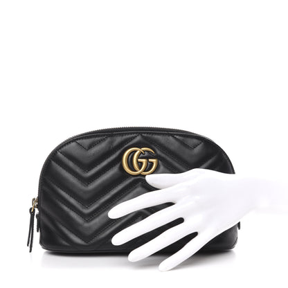 Gucci Calfskin Matelasse Large GG Marmont Pouch Cosmetic Case Black 2 of 9