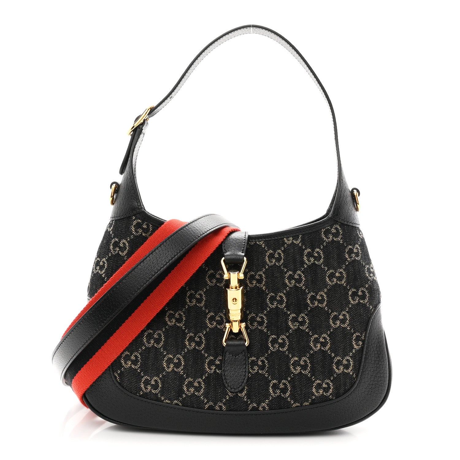 Gucci Jacquard Denim GG Monogram Small Jackie 1961 Hobo Black Ivory 1 of 10