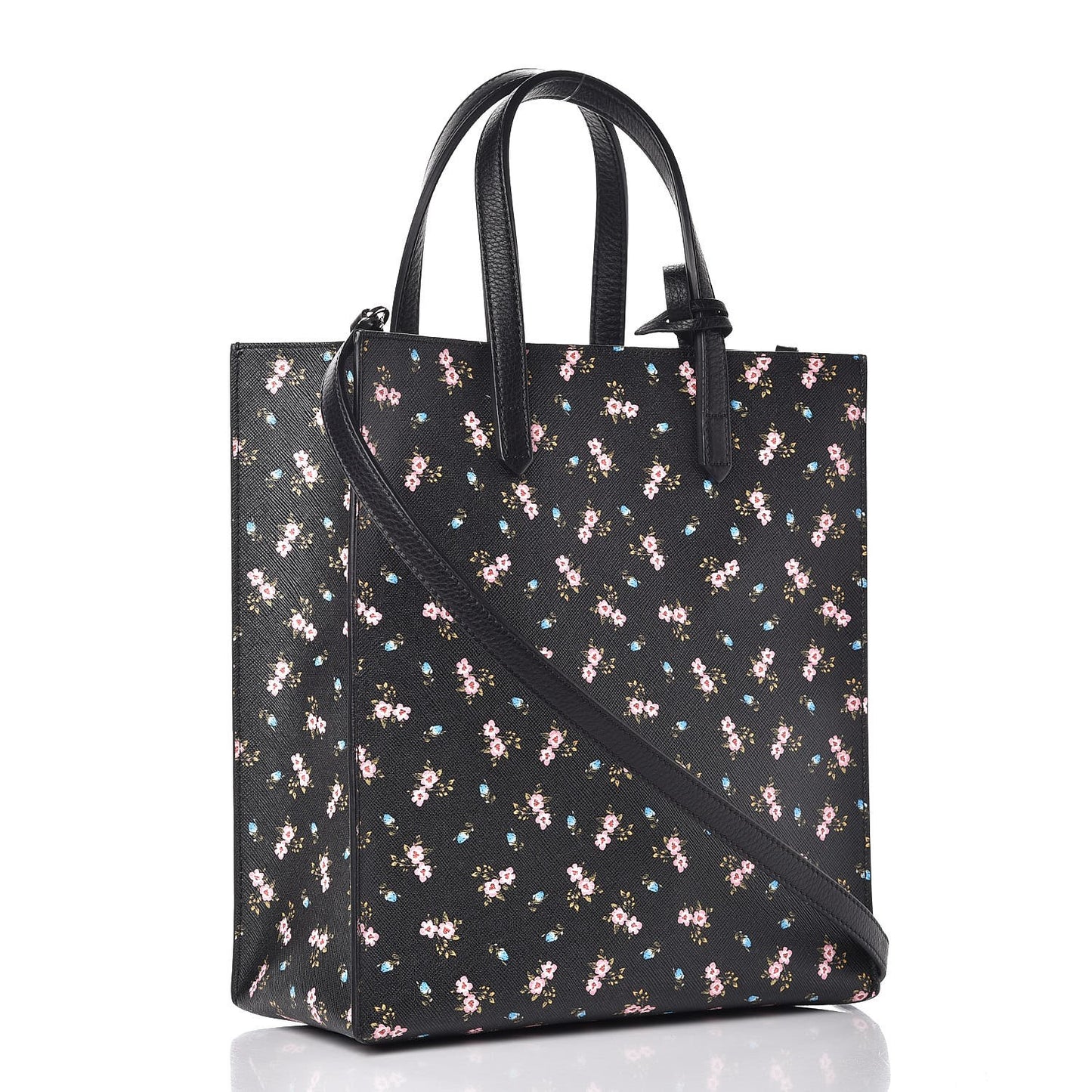 Coated Canvas Hibiscus Print Small Stargate Shopper Tote Black Multicolor