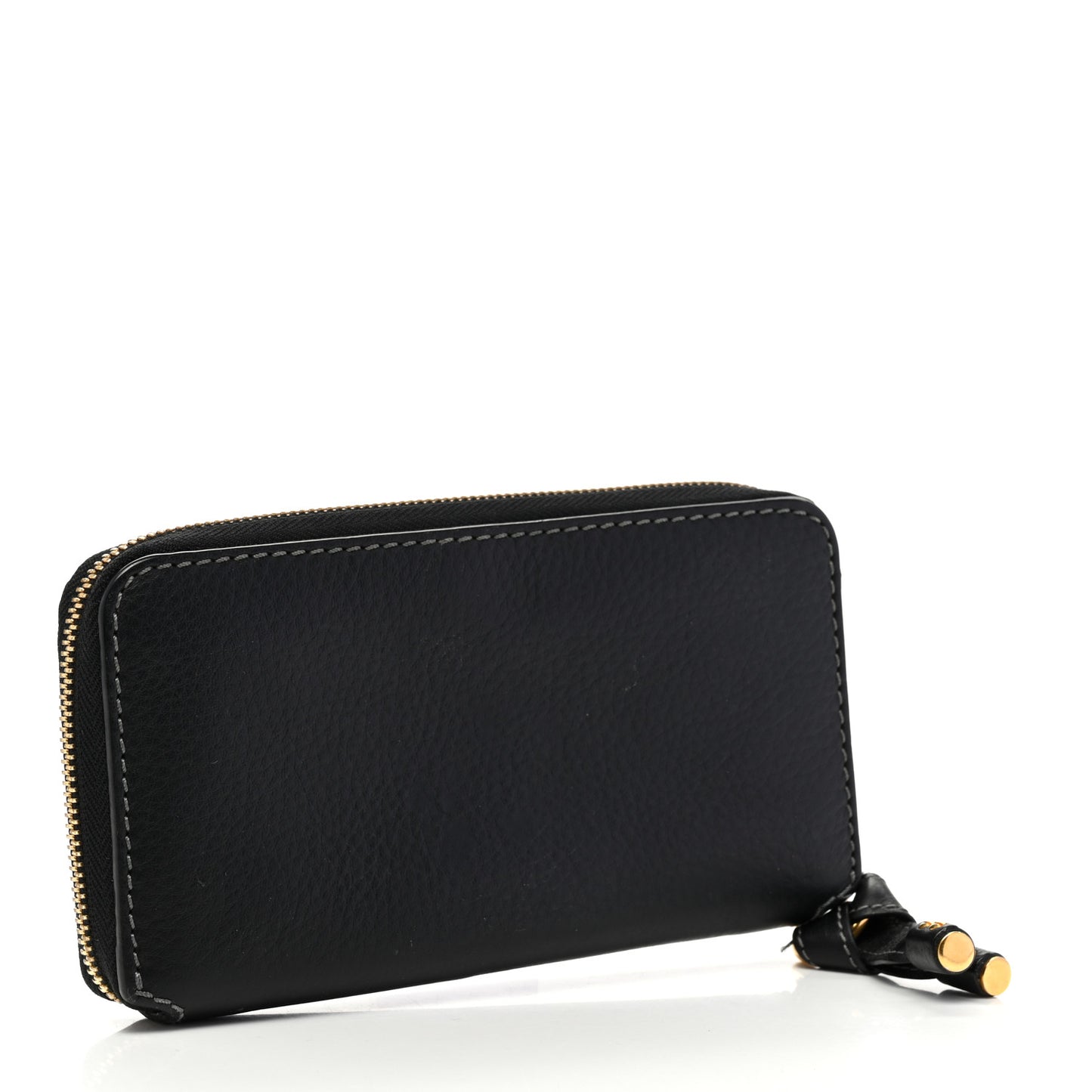 Grained Calfskin Marcie Long Zip Around Wallet Black