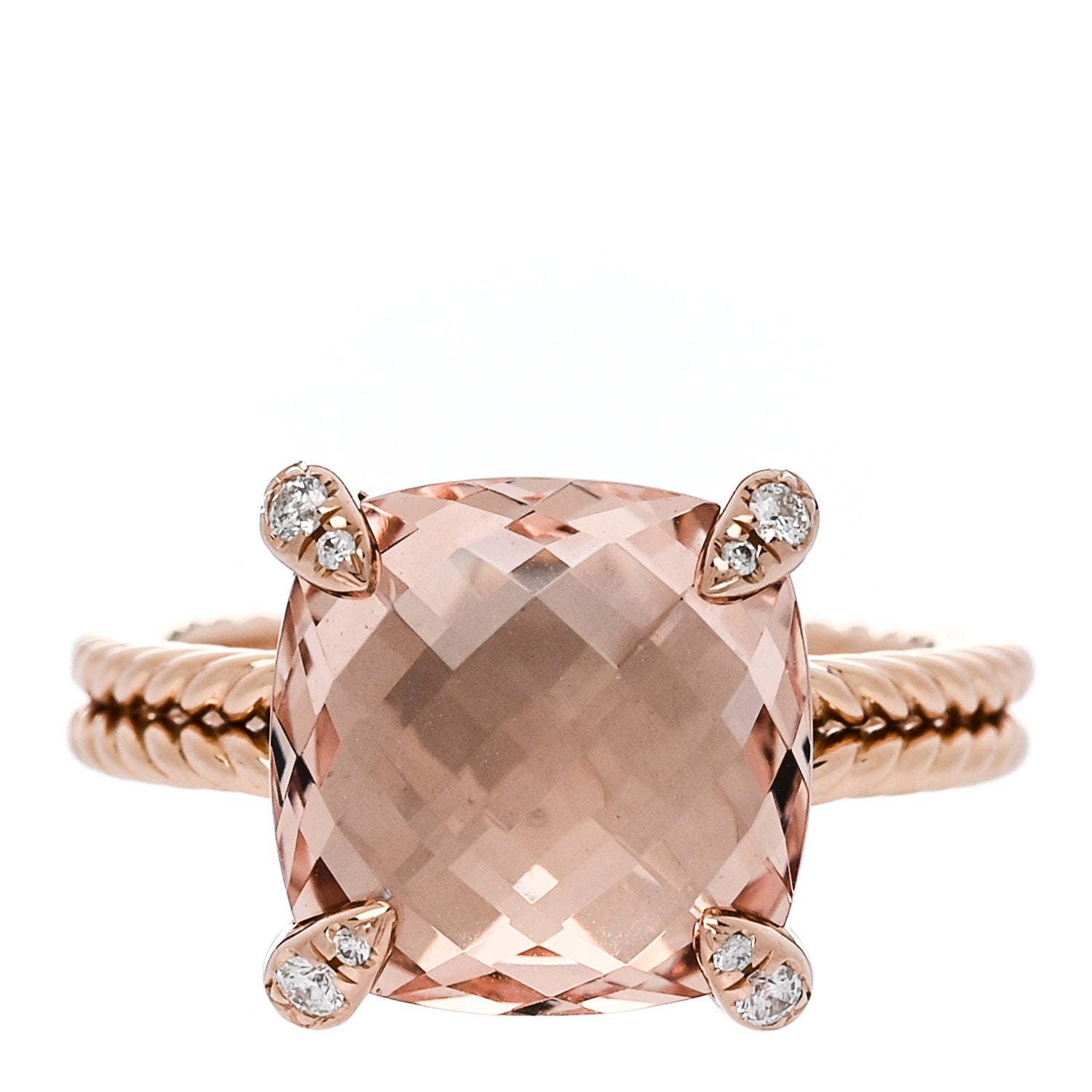 David Yurman 18K Rose Gold Diamond Morganite 11mm Chatelaine Ring 52 6 1 of 5