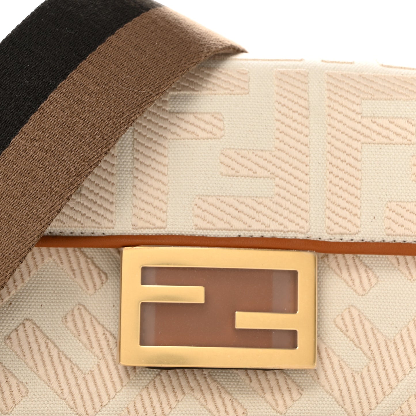 Canvas Vitello King Bi-Color Strap FF Embroidered Mini Baguette Poudre