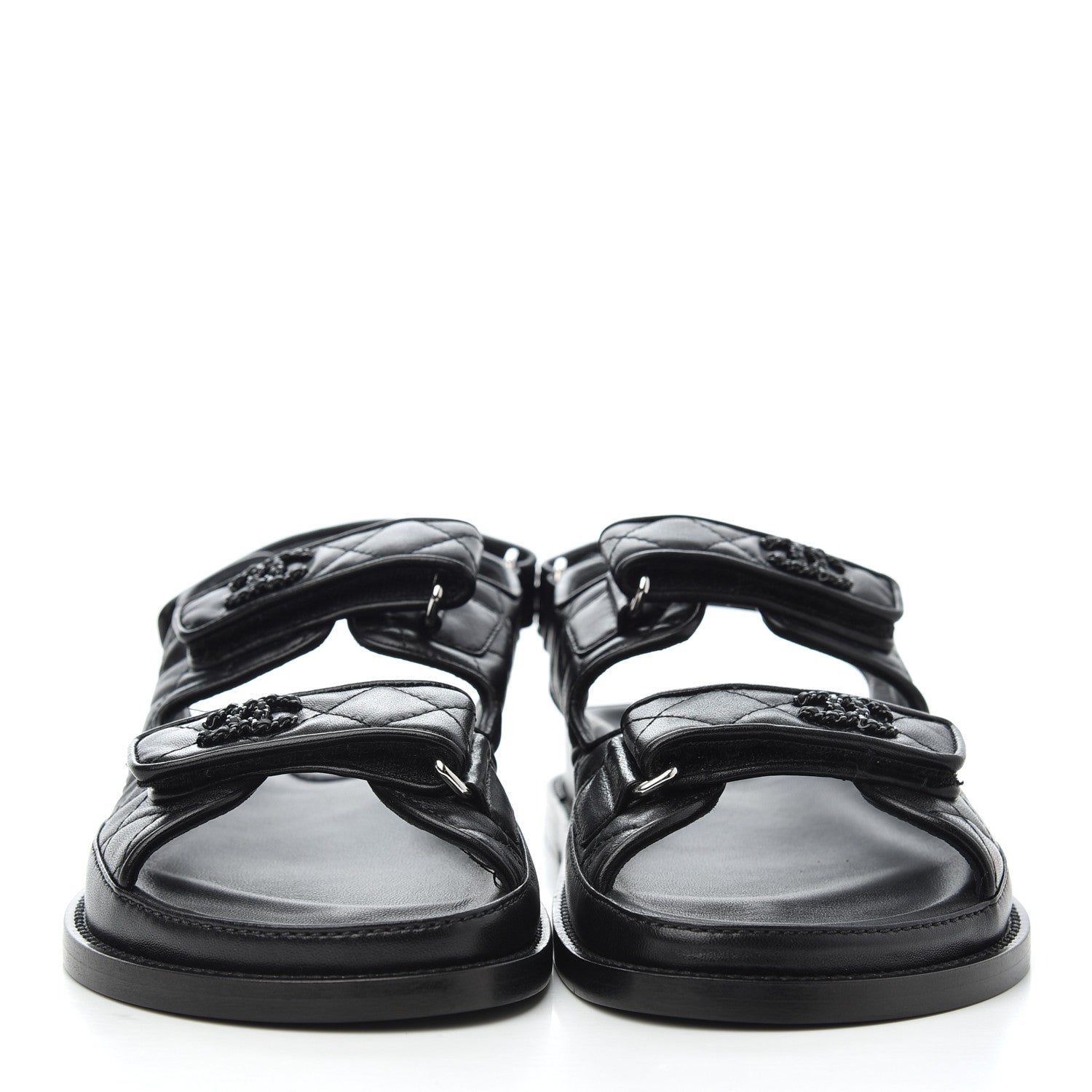 Chanel Lambskin Velcro Dad Sandals 37.5 Black 2 of 12