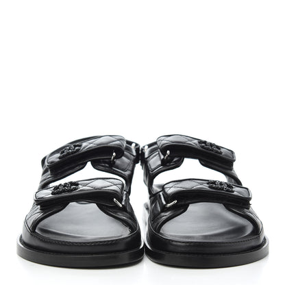 Chanel Lambskin Velcro Dad Sandals 37.5 Black 2 of 12