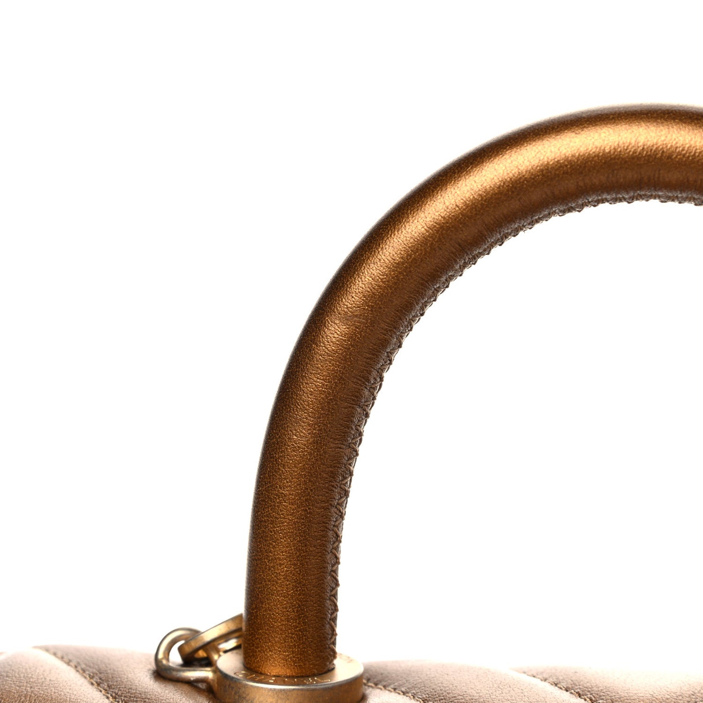 Metallic Calfskin Chevron Quilted Mini Coco Handle Flap Gold
