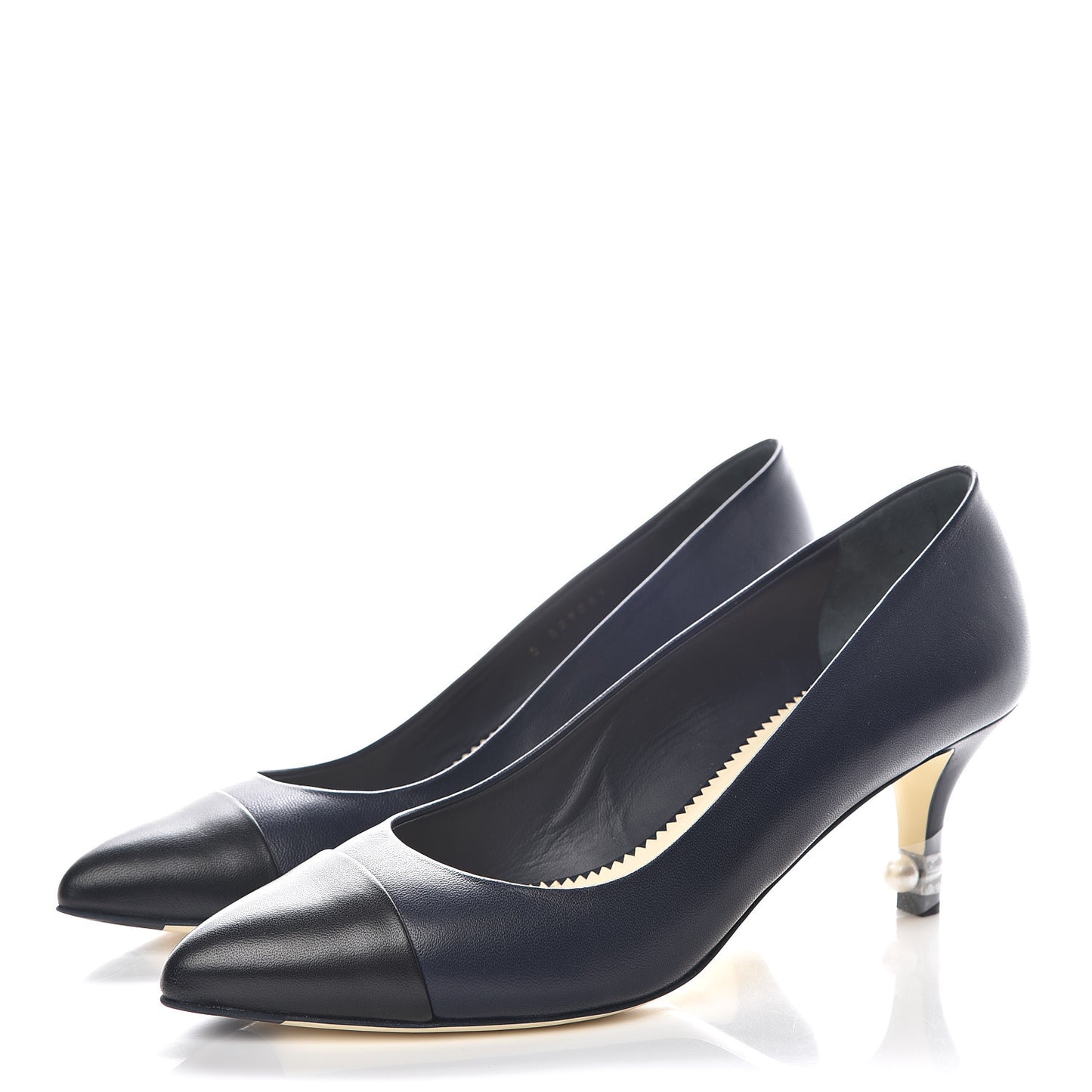 Lambskin Pearl Cap Toe Pumps 37 Navy Blue Black