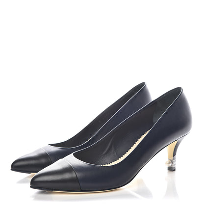 Chanel Lambskin Pearl Cap Toe Pumps 37 Navy Blue Black 3 of 9