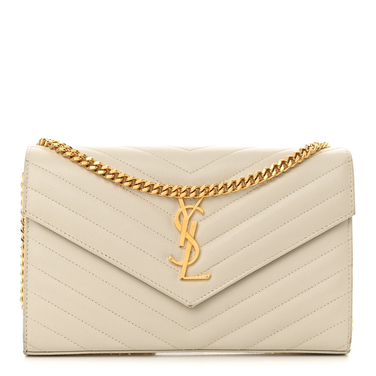 Saint Laurent Grain De Poudre Matelasse Chevron Monogram Chain Wallet Crema Soft 1 of 17