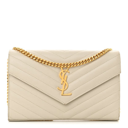 Saint Laurent Grain De Poudre Matelasse Chevron Monogram Chain Wallet Crema Soft 1 of 17