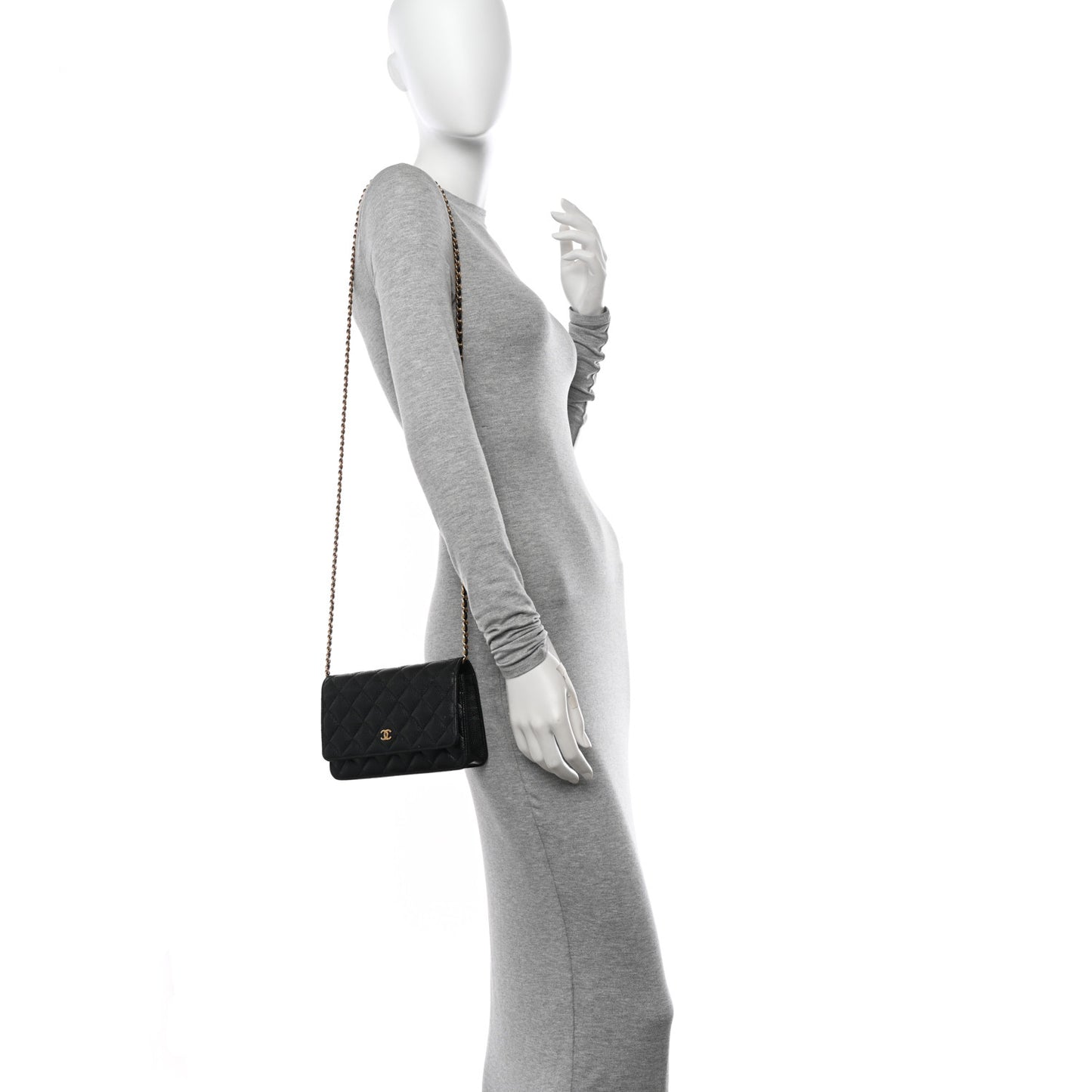 Caviar Quilted Wallet on Chain WOC Black