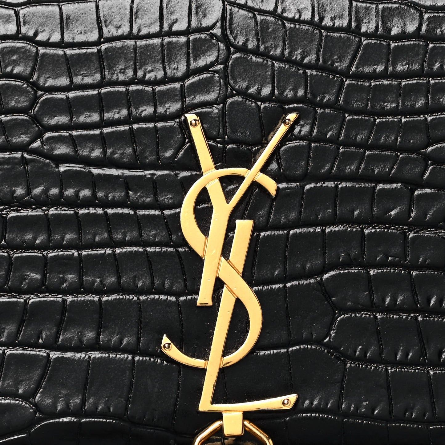 Calfskin Crocodile Embossed Kate Monogram Tassel Chain Wallet Black