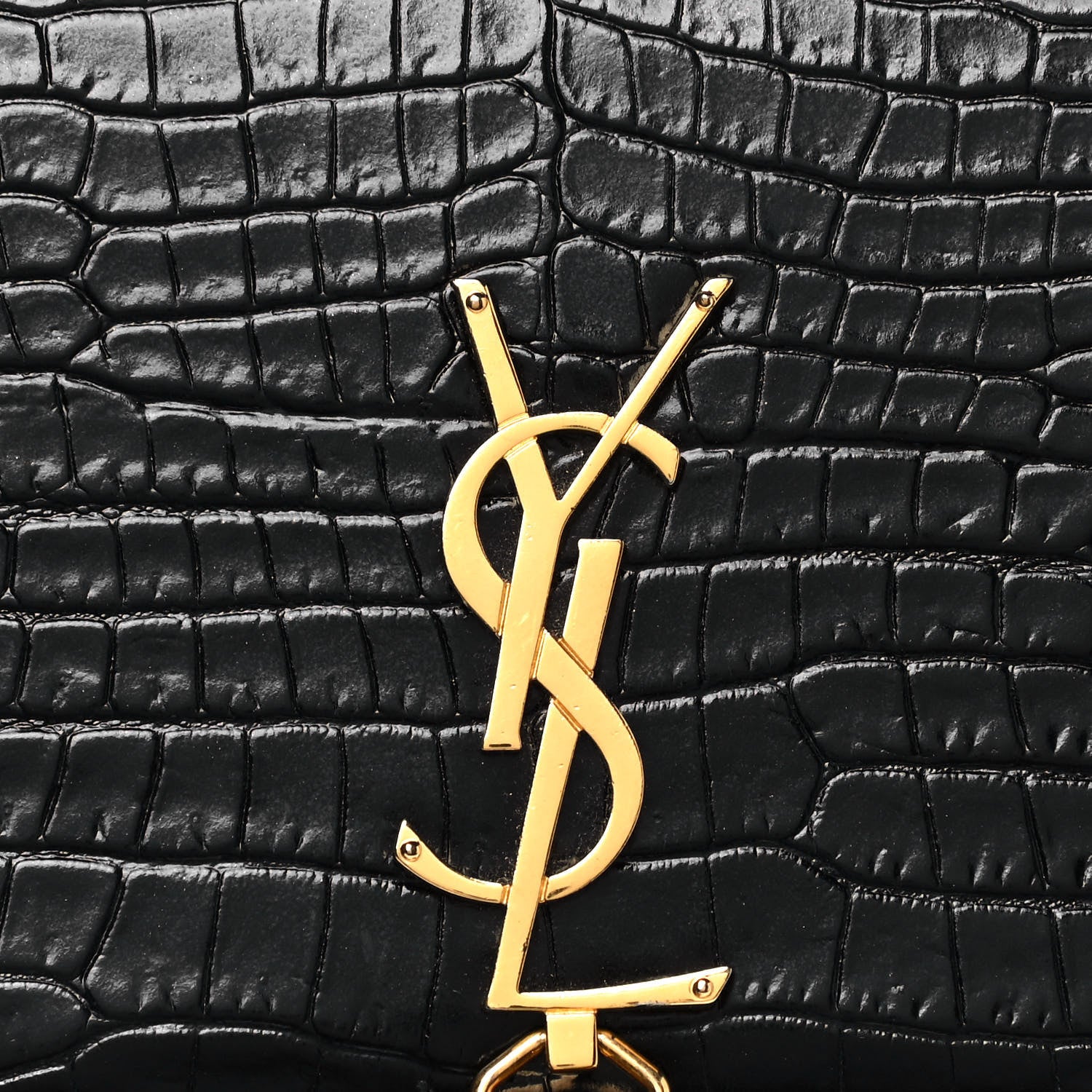 Saint Laurent Calfskin Crocodile Embossed Kate Monogram Tassel Chain Wallet Black 7 of 12