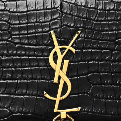 Saint Laurent Calfskin Crocodile Embossed Kate Monogram Tassel Chain Wallet Black 7 of 12