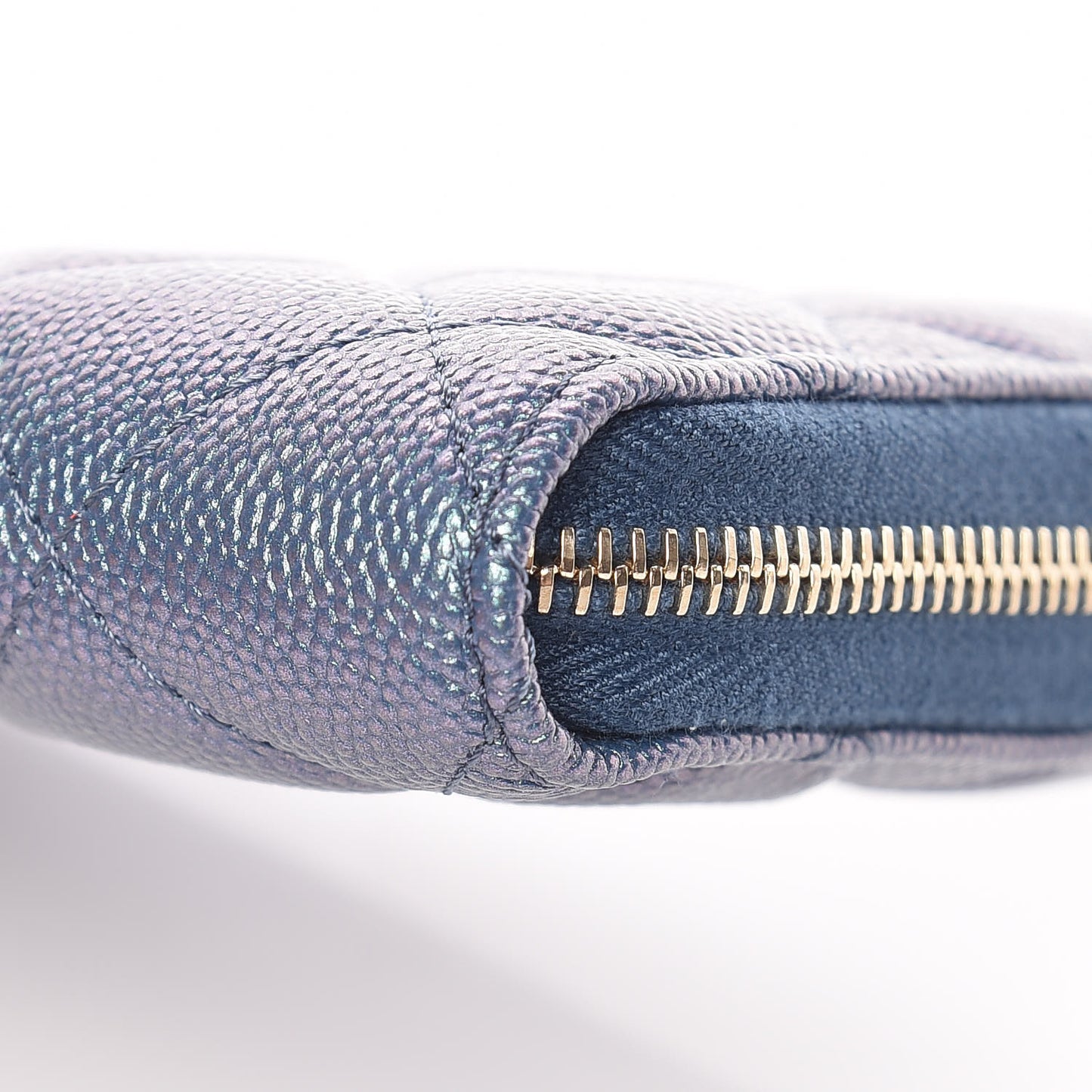 Iridescent Caviar Quilted Medium Zip Around Wallet Dark Blue
