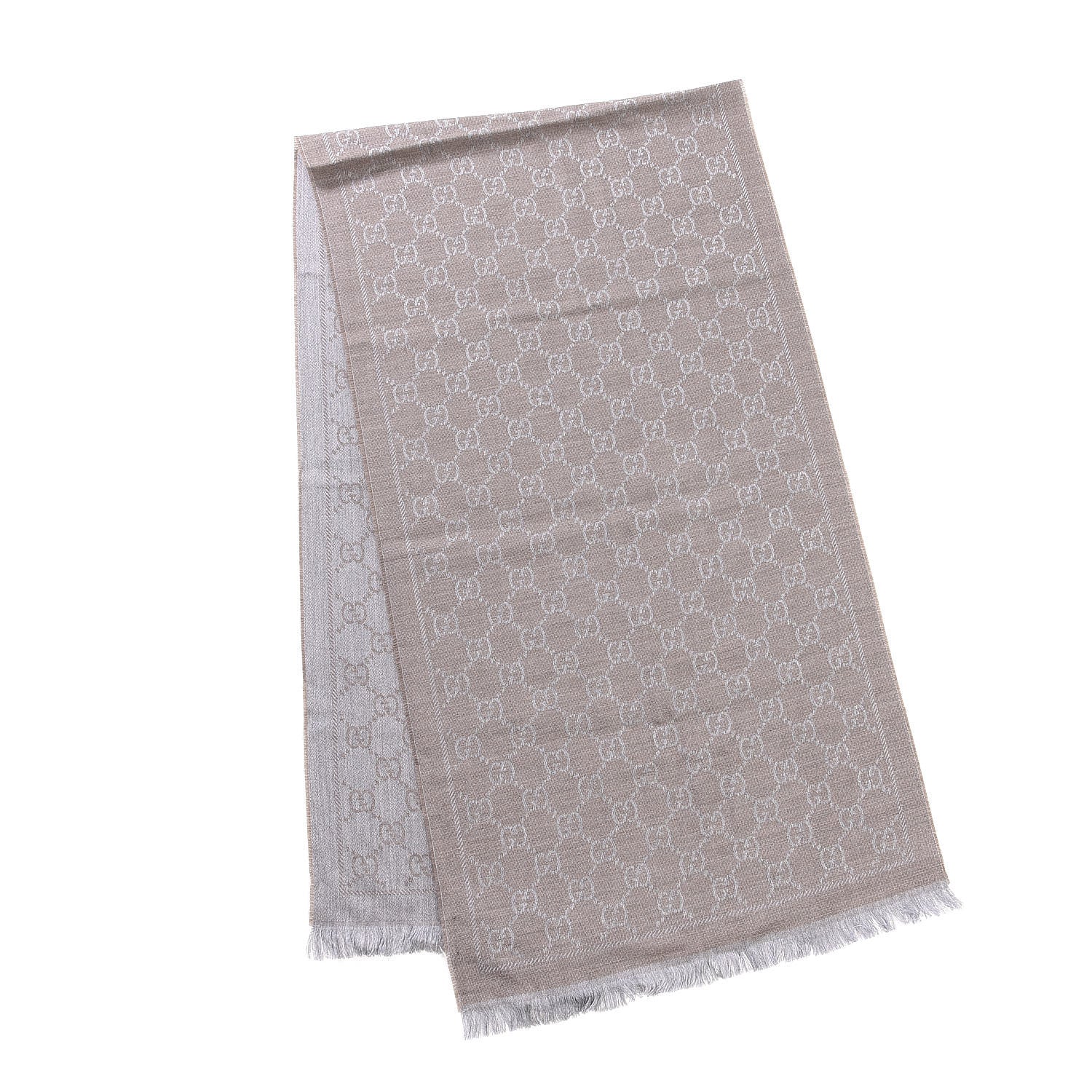 Gucci Wool Silk Monogram Fringe Scarf Natural 3 of 5