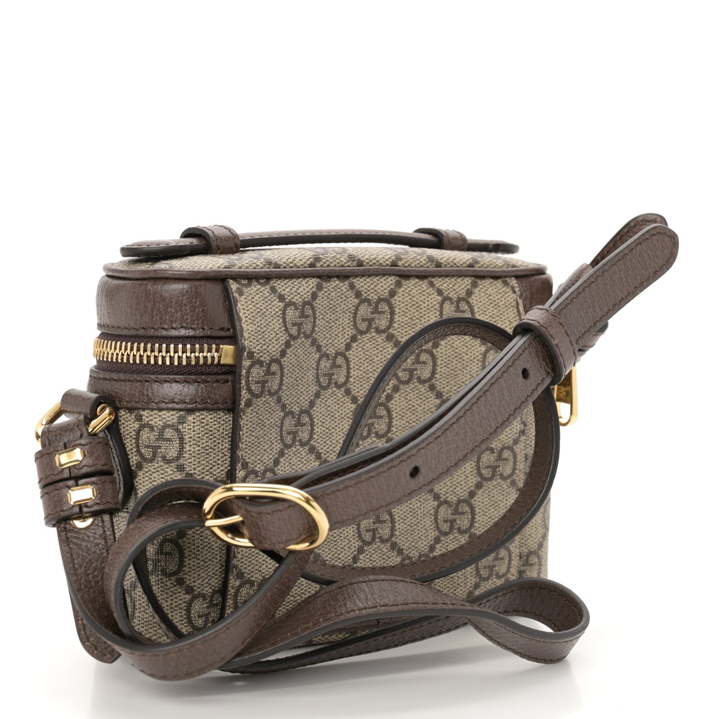 GG Supreme Monogram Textured Calfskin Web Mini Ophidia Top Handle Bag Beige Ebony New Acero