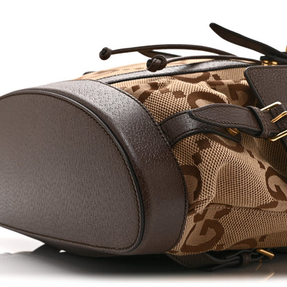 Gucci Monogram Jumbo GG Textured Dollar Calfskin Web Double Buckle Backpack Camel Ebony New Acero 11 of 11