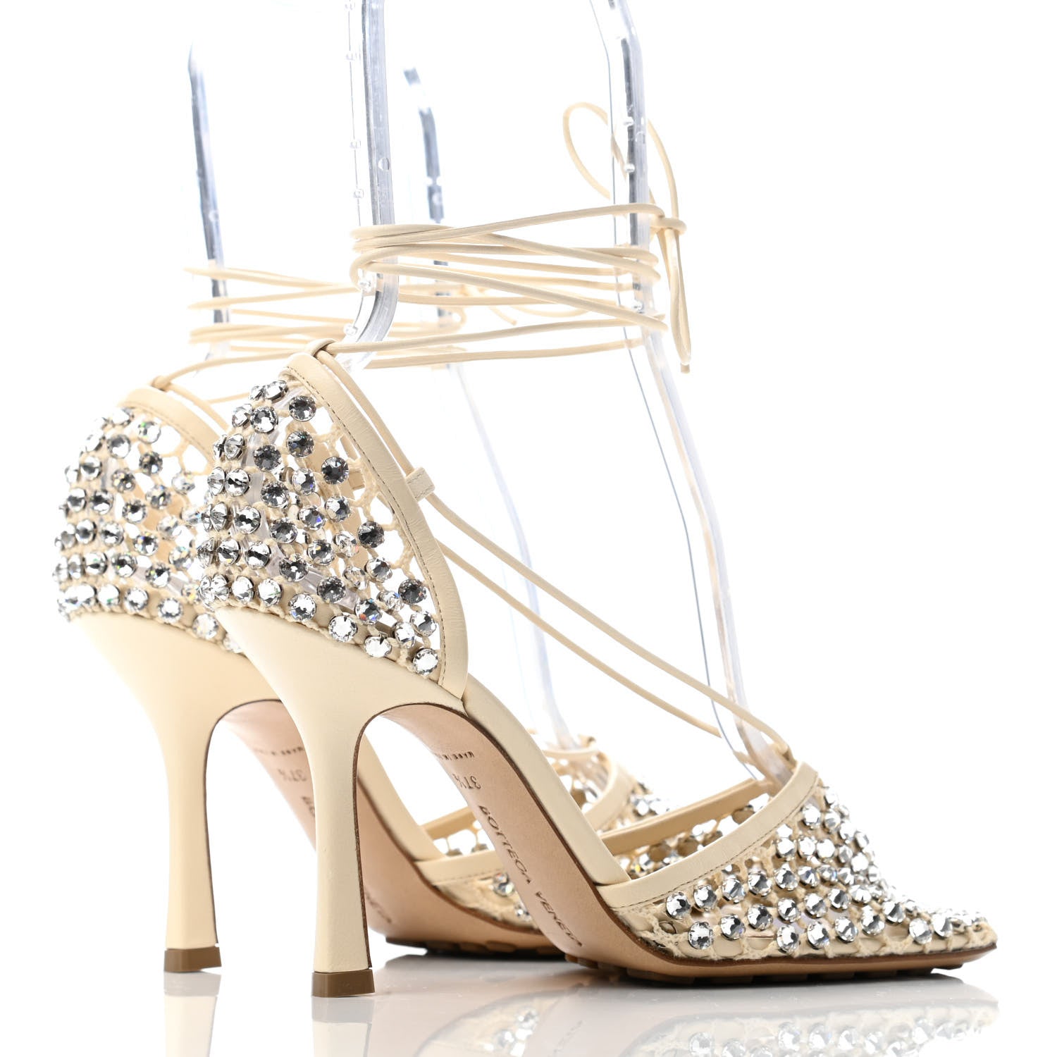 Bottega Veneta Mesh Nappa Crystal Embellished Sparkle Stretch Ankle Tie Sandals 37.5 Toile 3 of 4