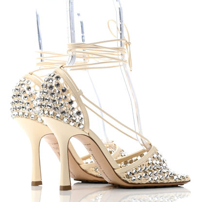 Bottega Veneta Mesh Nappa Crystal Embellished Sparkle Stretch Ankle Tie Sandals 37.5 Toile 3 of 4