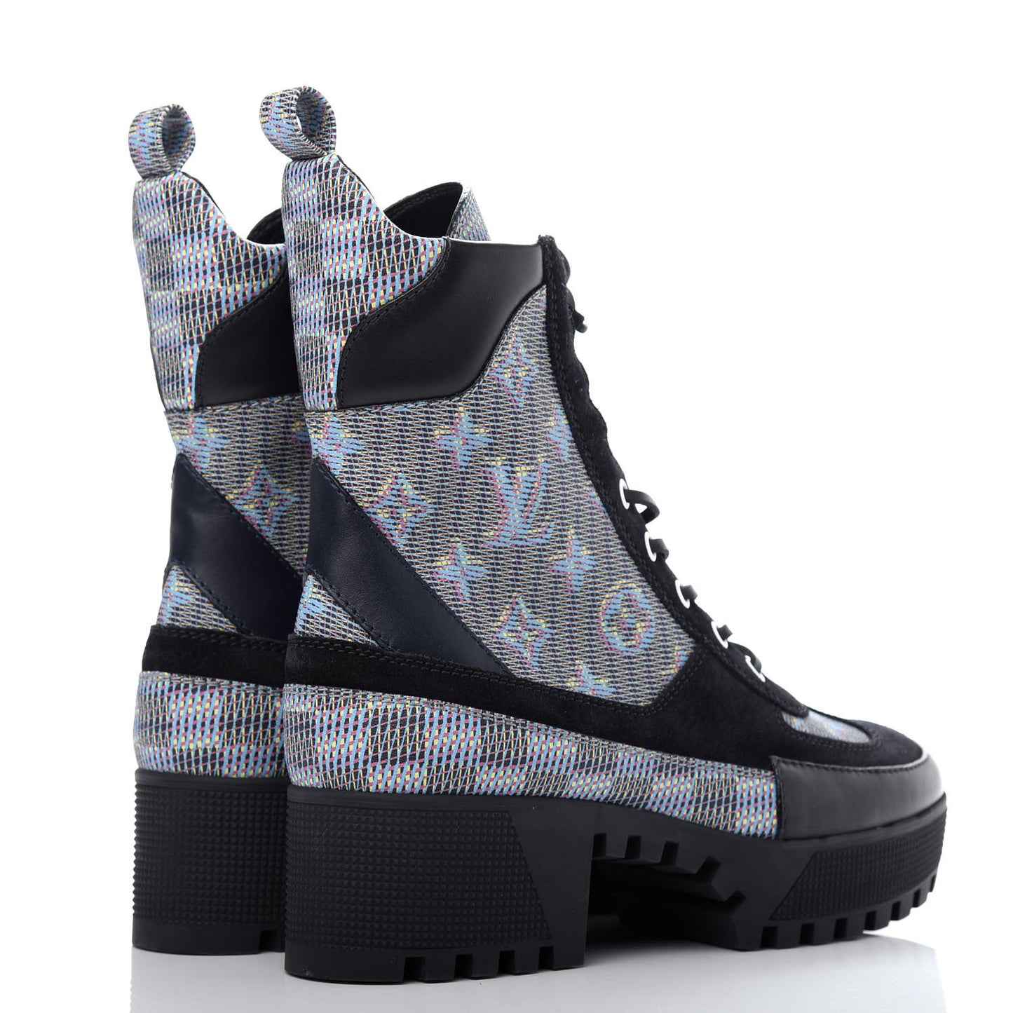 Monogram LV Pop Suede Calfskin Laureate Platform Desert Boots 39 Blue