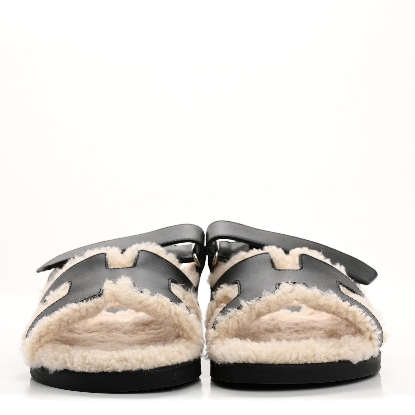 Glazed Nappa Woolskin Womens Chypre Sandals 38 Black Ecru