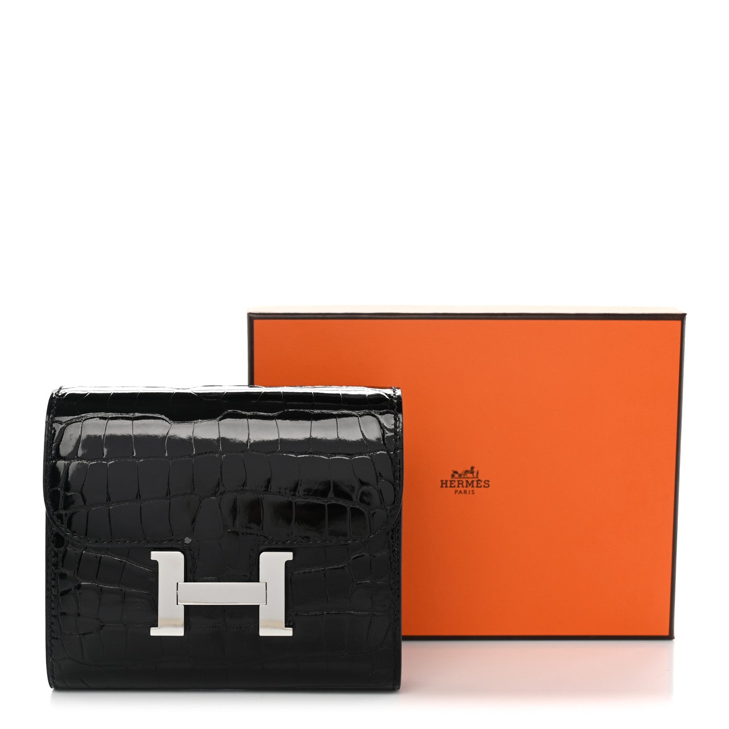 Hermes Shiny Alligator Constance Short Wallet Black 11 of 11