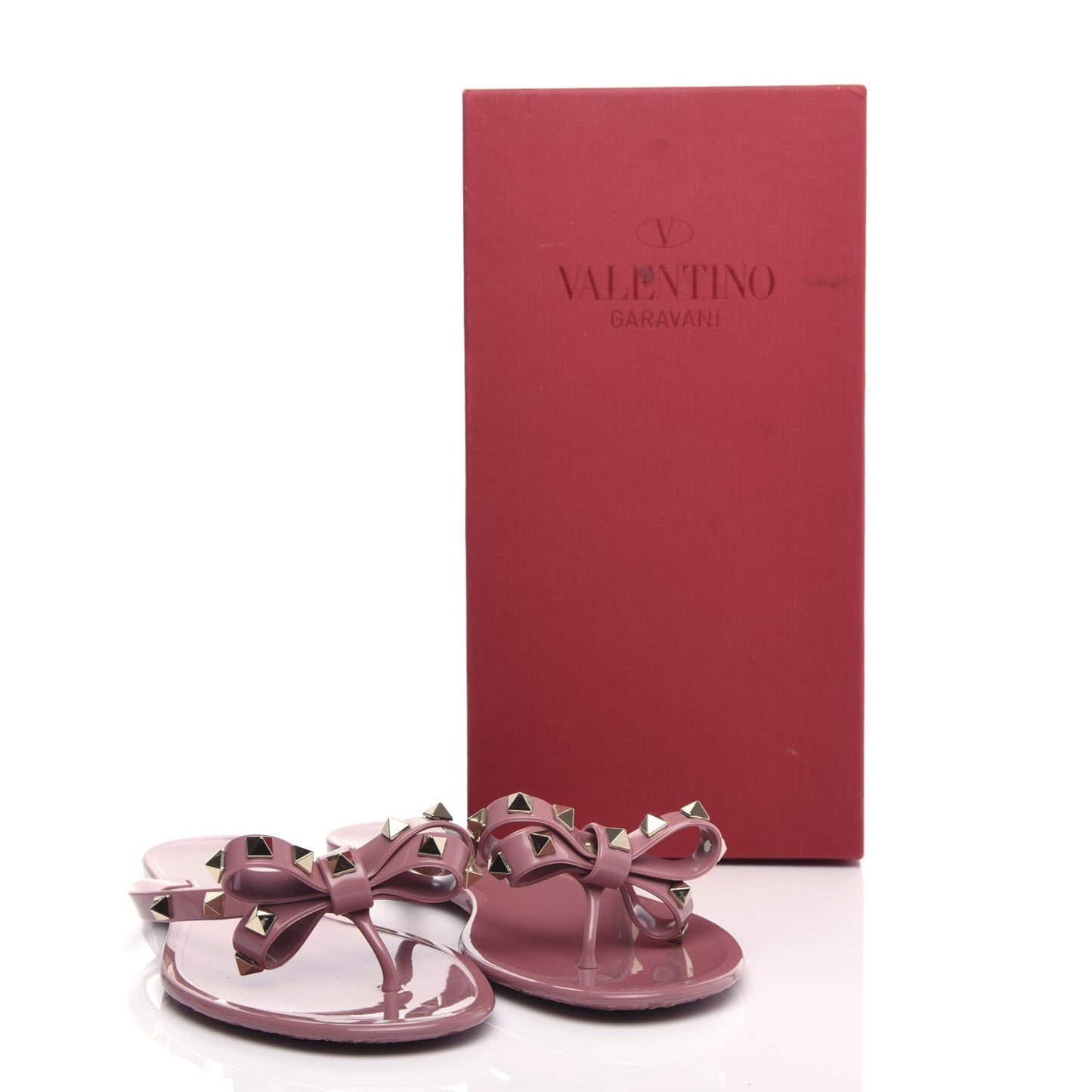 PVC Jelly Rockstud Bow Thong Sandals 40 Sandy Rose
