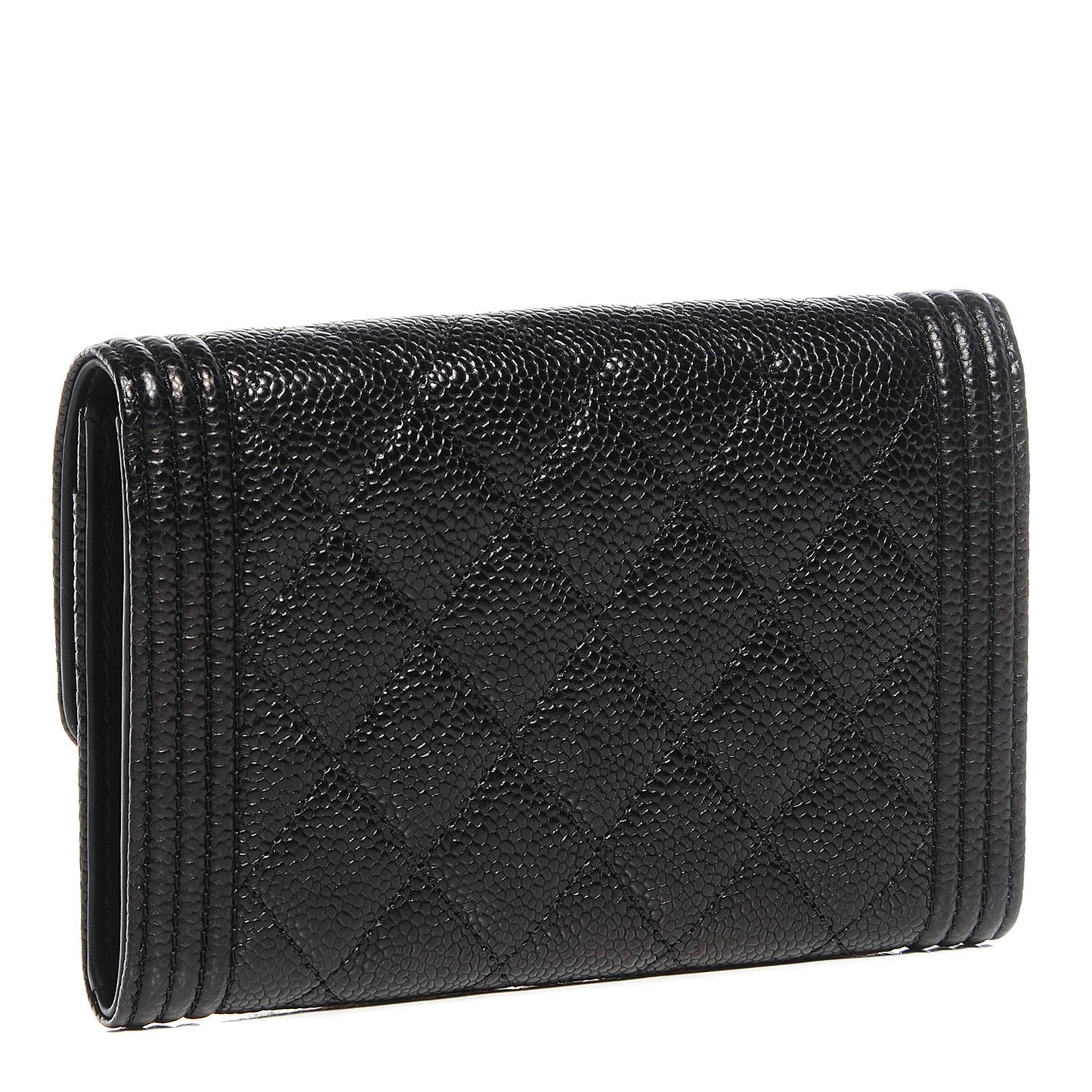 Caviar Quilted Boy Flap Card Holder Wallet Black
