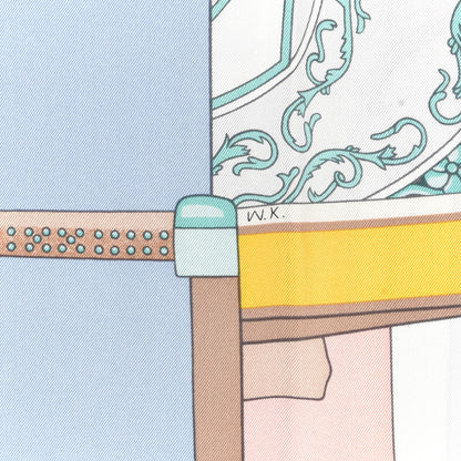 Hermes Silk La Berline Bayadere Scarf 90 White Bleu Ciel Vieux Rose 3 of 5